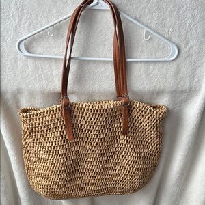 Ellis zip top straw Stylish Tan Woven Tote Bag